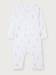 The White Company 100% Cotton Giraffe Print White Sleepsuit - Image 3 of 4