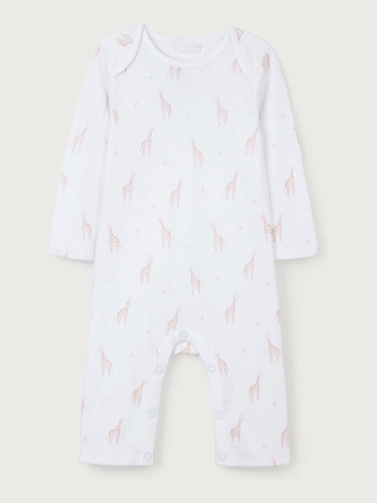 The White Company 100% Cotton Giraffe Print White Sleepsuit - Image 3 of 4