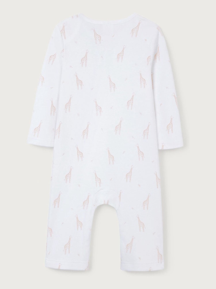 The White Company 100% Cotton Giraffe Print White Sleepsuit - Image 4 of 4 The White Company 100% Cotton Giraffe Print White Sleepsuit - Image 4 of 4