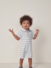 The White Company Blue Gheko Stripe 100% Cotton Romper - Image 1 of 5