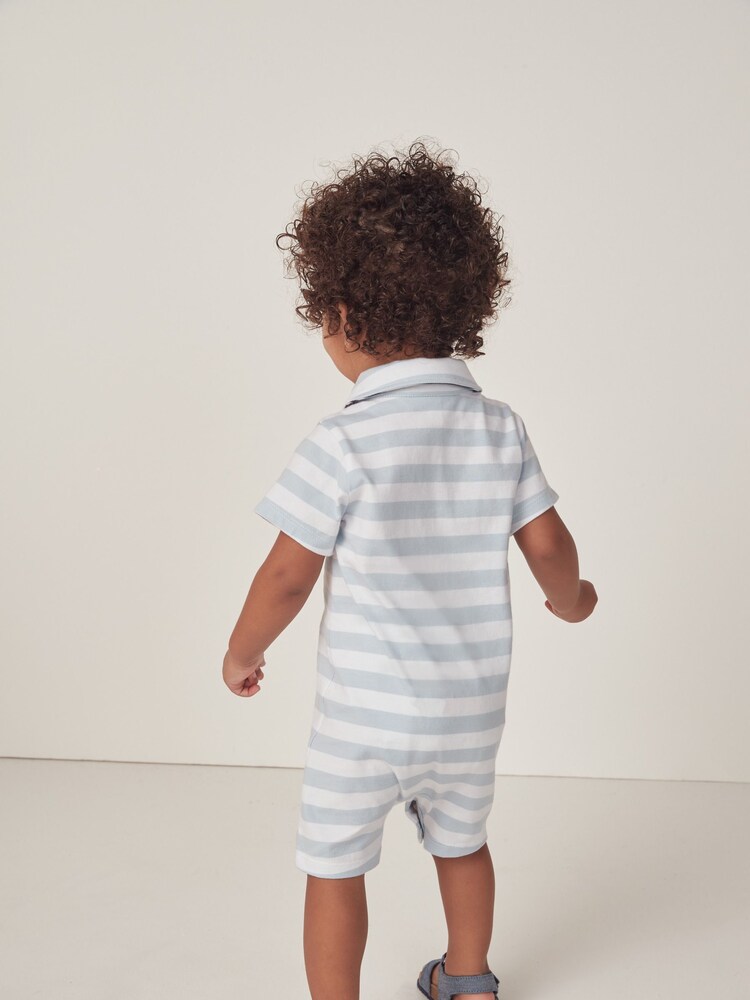 The White Company Blue Gheko Stripe 100% Cotton Romper - Image 2 of 5