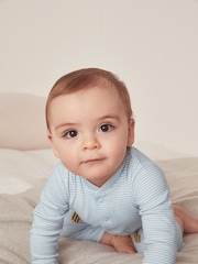 The White Company Blue 100% Cotton Bees Knees Henley Sleepsuit - Image 1 of 4