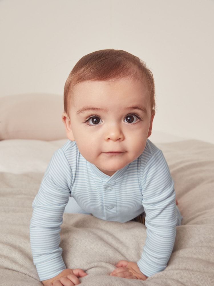 The White Company Blue 100% Cotton Bees Knees Henley Sleepsuit - Image 2 of 4