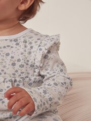 The White Company Organic Cotton Edie Floral Frill Yoke White Sleepsuit - Image 2 of 4