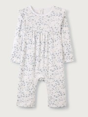 The White Company Organic Cotton Edie Floral Frill Yoke White Sleepsuit - Image 3 of 4