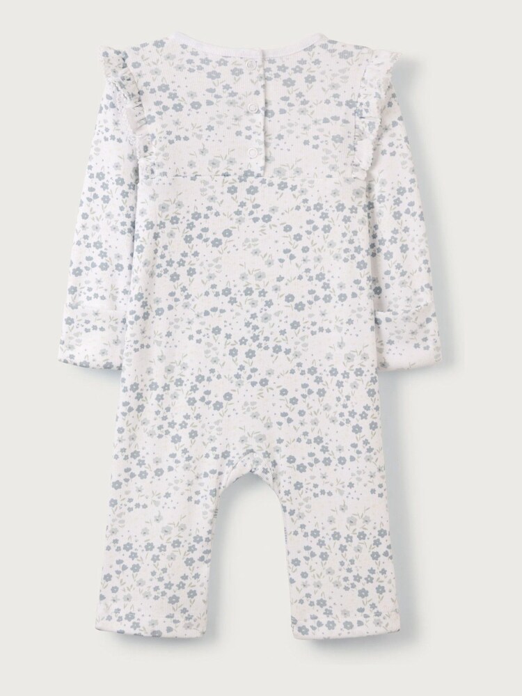 The White Company Organic Cotton Edie Floral Frill Yoke White Sleepsuit - Image 4 of 4