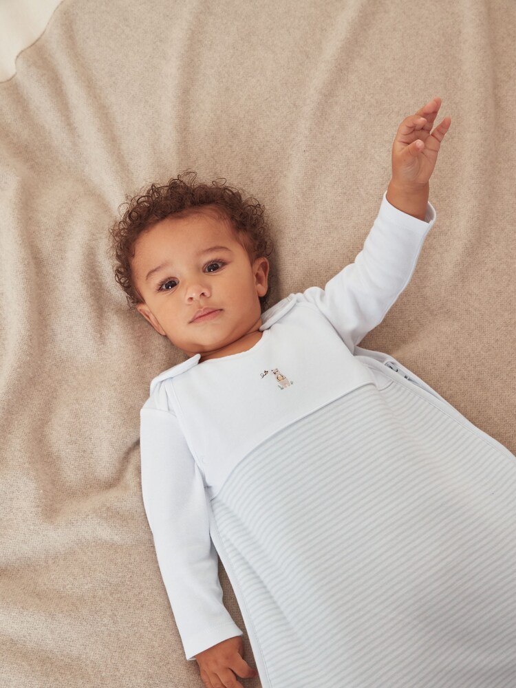 The White Company Blue Blue Cotton Stripe Honey Bear Sleeping Bag 2.5 Tog - Image 1 of 4