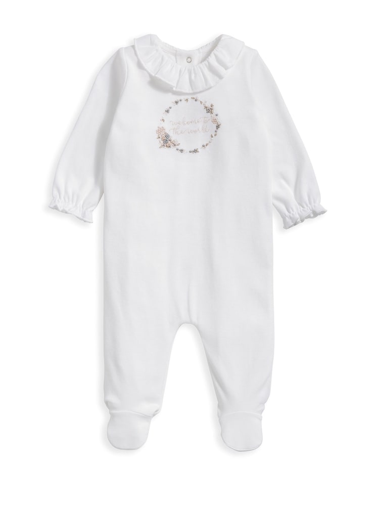 Mamas & Papas 100% Cotton Welcome to the World Embroidered White Sleepsuit - Image 2 of 3
