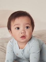 The White Company Blue 100% Cotton Honey Bear Print Zip Sleepsuit - Image 2 of 4