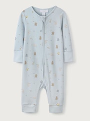 The White Company Blue 100% Cotton Honey Bear Print Zip Sleepsuit - Image 3 of 4