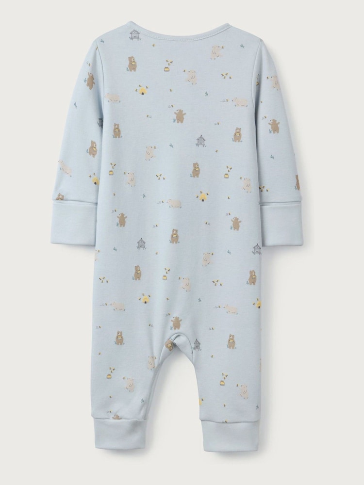 The White Company Blue 100% Cotton Honey Bear Print Zip Sleepsuit - Image 4 of 4
