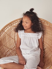 The White Company Cotton Textured Cotton Lace Trim 100% Cotton White Pyjamas - Image 4 of 6