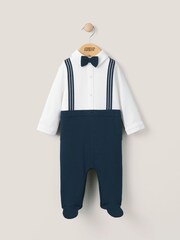 Mamas & Papas Blue Mock Braces Sleepsuit - Image 1 of 3