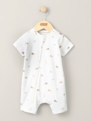 Mamas & Papas Cream Safari Print Zip Shortie 100% Cotton Romper - Image 1 of 4