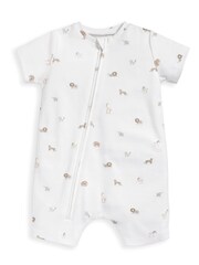 Mamas & Papas Cream Safari Print Zip Shortie 100% Cotton Romper - Image 3 of 4