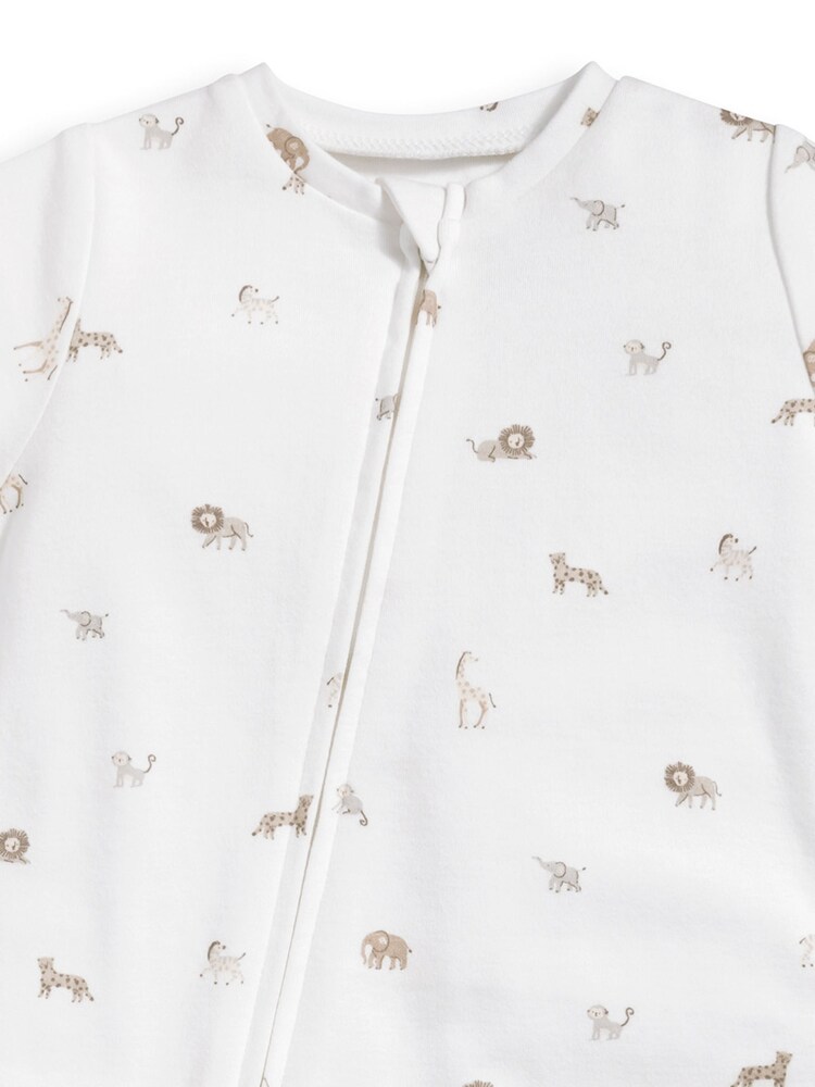 Mamas & Papas Cream Safari Print Zip Shortie 100% Cotton Romper - Image 4 of 4