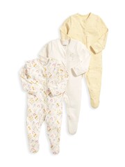 Mamas & Papas Yellow Botanical Garden 100% Cotton Sleepsuits 3 Pack - Image 2 of 3