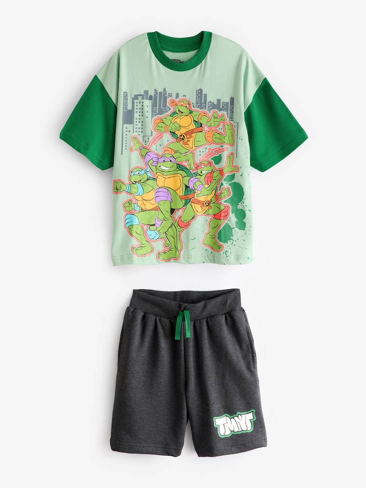 Character Green Teenage Mutant Ninja Turtles 100% Cotton T-Shirt And Shorts Set - Image 1 of 1