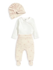 Mamas & Papas Pink 3 Piece Floral My First Outfit 100% Cotton Set - Image 2 of 5