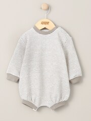 Mamas & Papas Grey Stripe Sweat Shortie Romper - Image 1 of 2