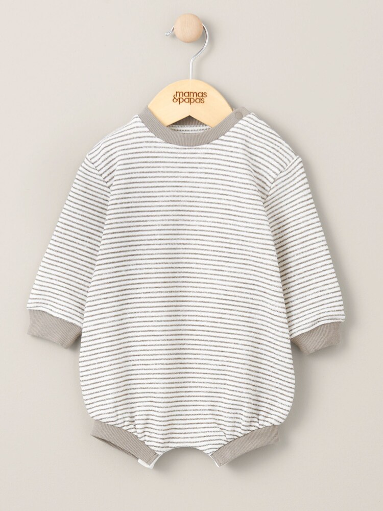 Mamas & Papas Grey Stripe Sweat Shortie Romper - Image 1 of 2