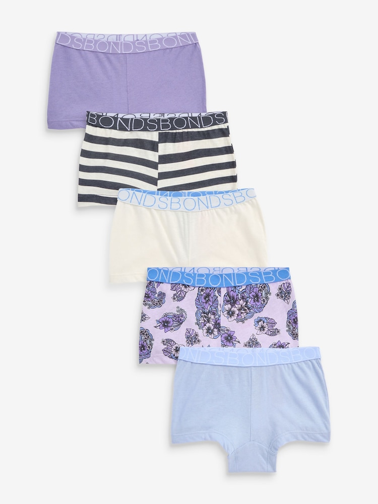 Bonds Purple Mixed Design Shortie 100% Cotton Briefs 5 Pack - Image 1 of 10