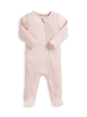 Mamas & Papas Pink Organic Rib Pink Zip Sleepsuit - Image 2 of 3