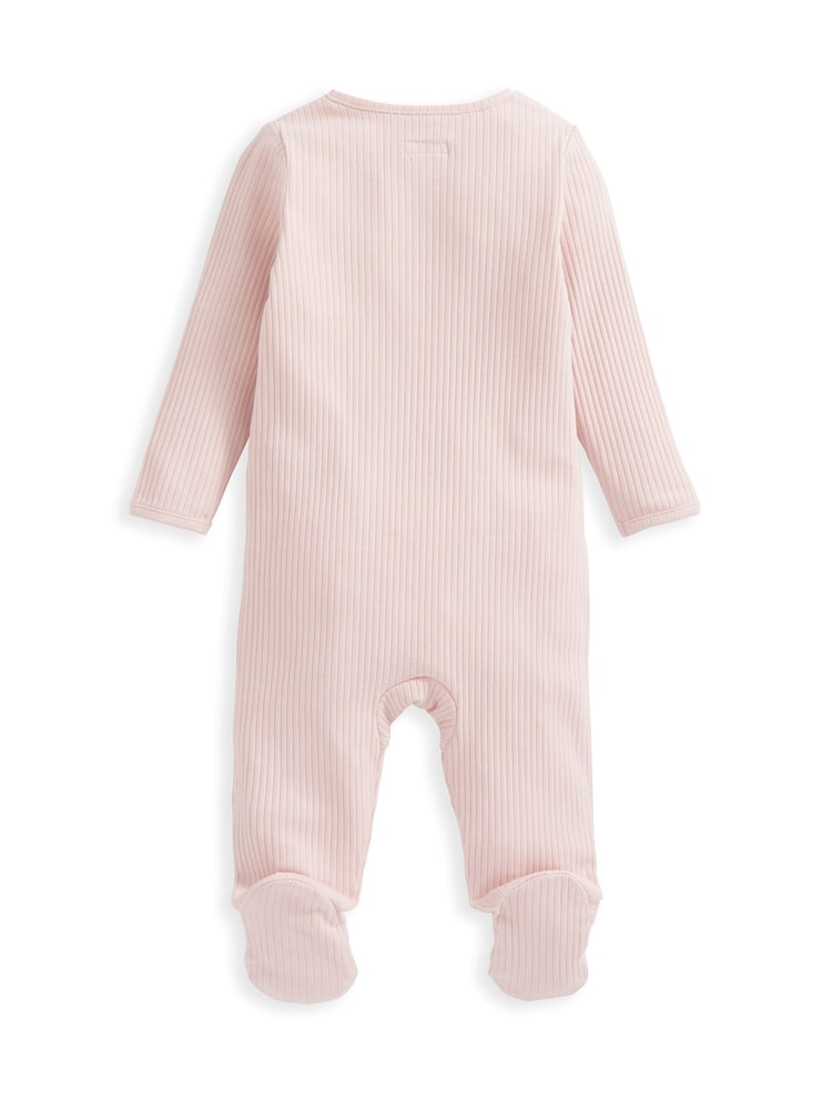 Mamas & Papas Pink Organic Rib Pink Zip Sleepsuit - Image 3 of 3