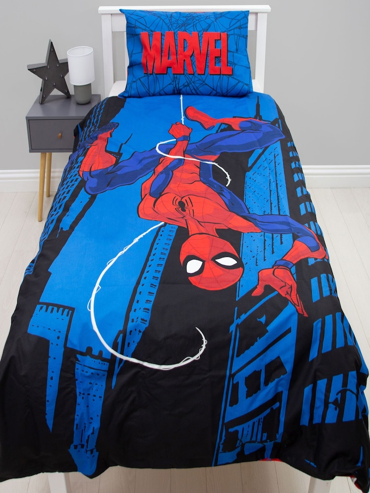 Character Blue Spiderman Single 100% Cotton Duvet Cover and Pillowcase Set - Image 1 of 4