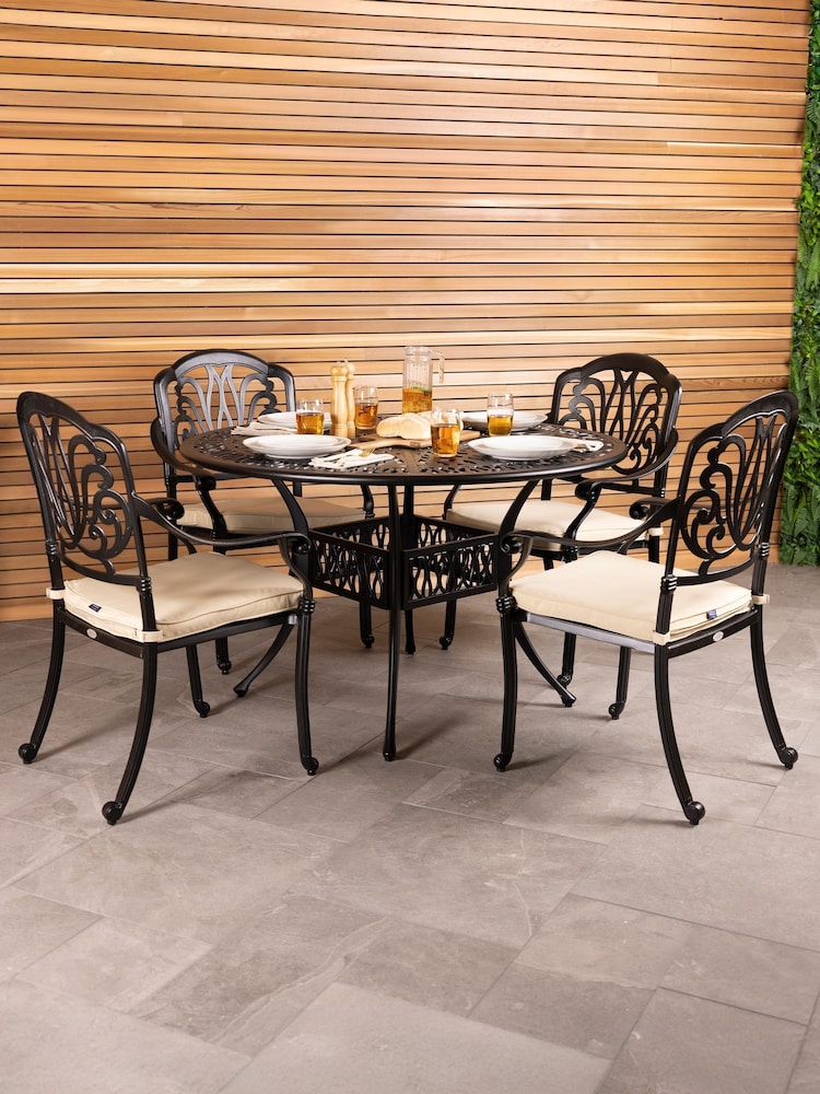 Charles Bentley Black Garden Cast Aluminium 4 Seater Outdoor Dining Set - Image 1 of 6