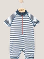 Traje de baño azul de manga larga con diseño protector de rayas náuticas de Mamas & Papas - Imagen 1 de 1