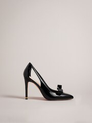 Ted Baker Black Orliney Patent Bow 100mm Cut-Out Detail Court Shoes - Image 1 of 5