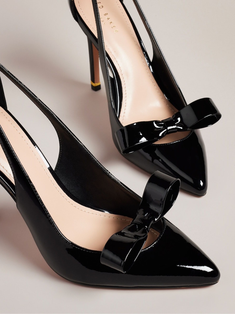 Ted Baker Black Orliney Patent Bow 100mm Cut-Out Detail Court Shoes - Image 2 of 5