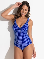 Pour Moi Blue Sicily Tummy Control Frill Swimsuit - Image 1 of 5