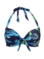 Pour Moi Blue Palermo Underwired Padded Halter Bikini Top - Image 3 of 4