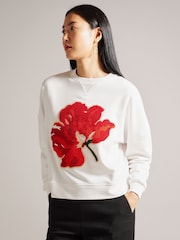 Ted Baker White Marelaa Sweatshirt With Bouclé Flower - Image 1 of 5