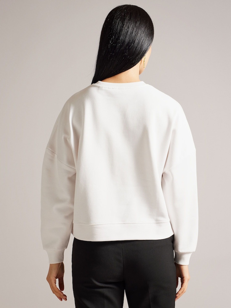 Ted Baker White Marelaa Sweatshirt With Bouclé Flower - Image 2 of 5