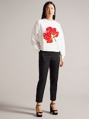 Ted Baker White Marelaa Sweatshirt With Bouclé Flower - Image 3 of 5