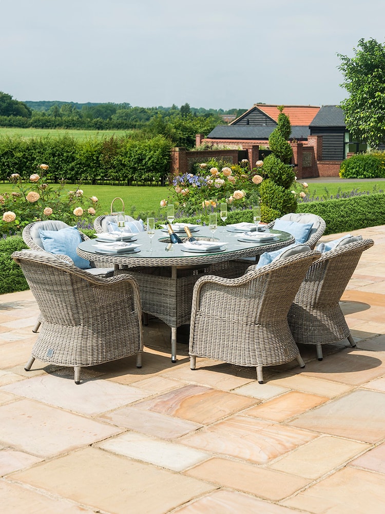 Maze Light Grey Garden Rattan Oxford 6 Seat Oval Ice Bucket Dining Set - Image 1 of 6