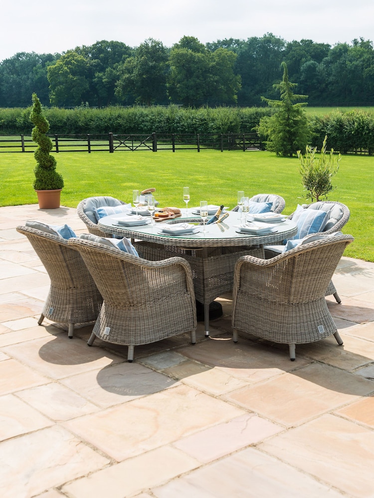 Maze Light Grey Garden Rattan Oxford 6 Seat Oval Ice Bucket Dining Set - Image 2 of 6