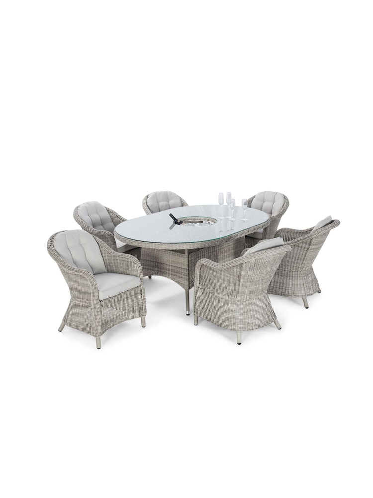 Maze Light Grey Garden Rattan Oxford 6 Seat Oval Ice Bucket Dining Set - Image 6 of 6