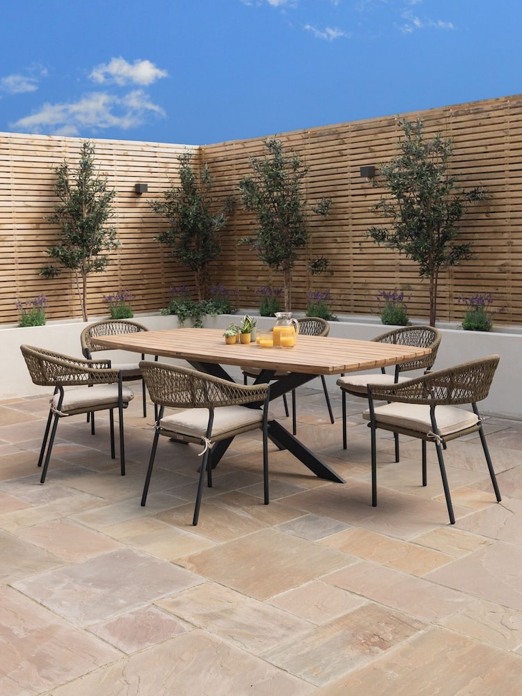 Maze Sandstone Garden Bali Rope Weave 6 Seat Oval Dining Set - Image 1 of 6