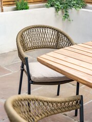 Maze Sandstone Garden Bali Rope Weave 6 Seat Oval Dining Set - Image 4 of 6