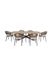 Maze Sandstone Garden Bali Rope Weave 6 Seat Oval Dining Set - Image 6 of 6