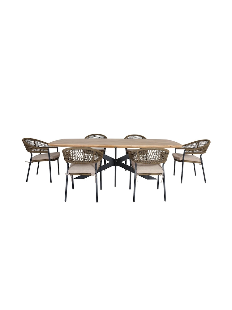 Maze Sandstone Garden Bali Rope Weave 6 Seat Oval Dining Set - Image 6 of 6