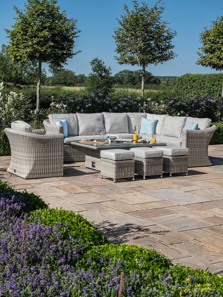 Maze Light Grey Oxford Garden Rattan Dining Set with Rising Table And Armchair - Image 1 of 6