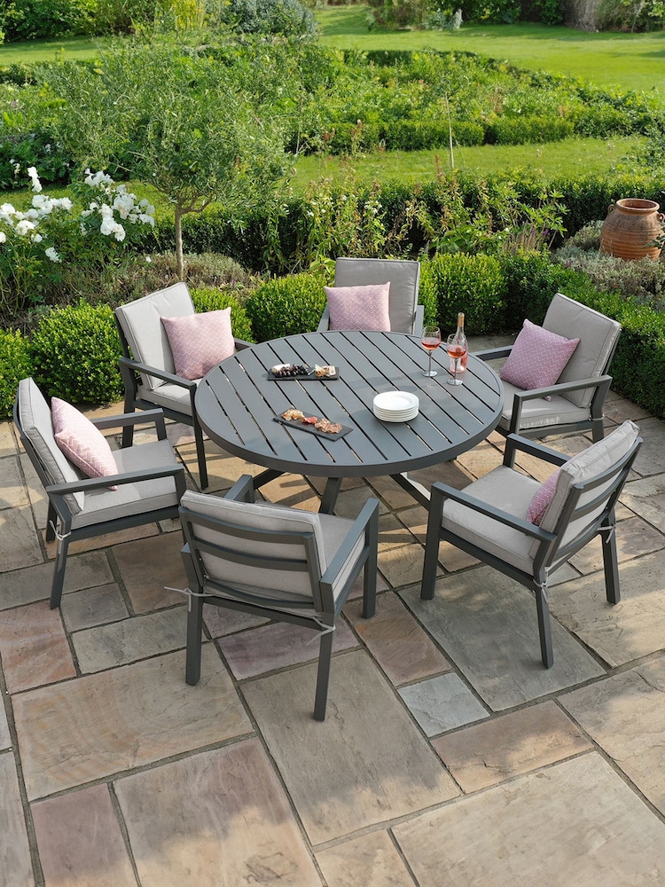 Maze Dove Grey Garden New York Round 6 Seater Dining Set - Image 2 of 6
