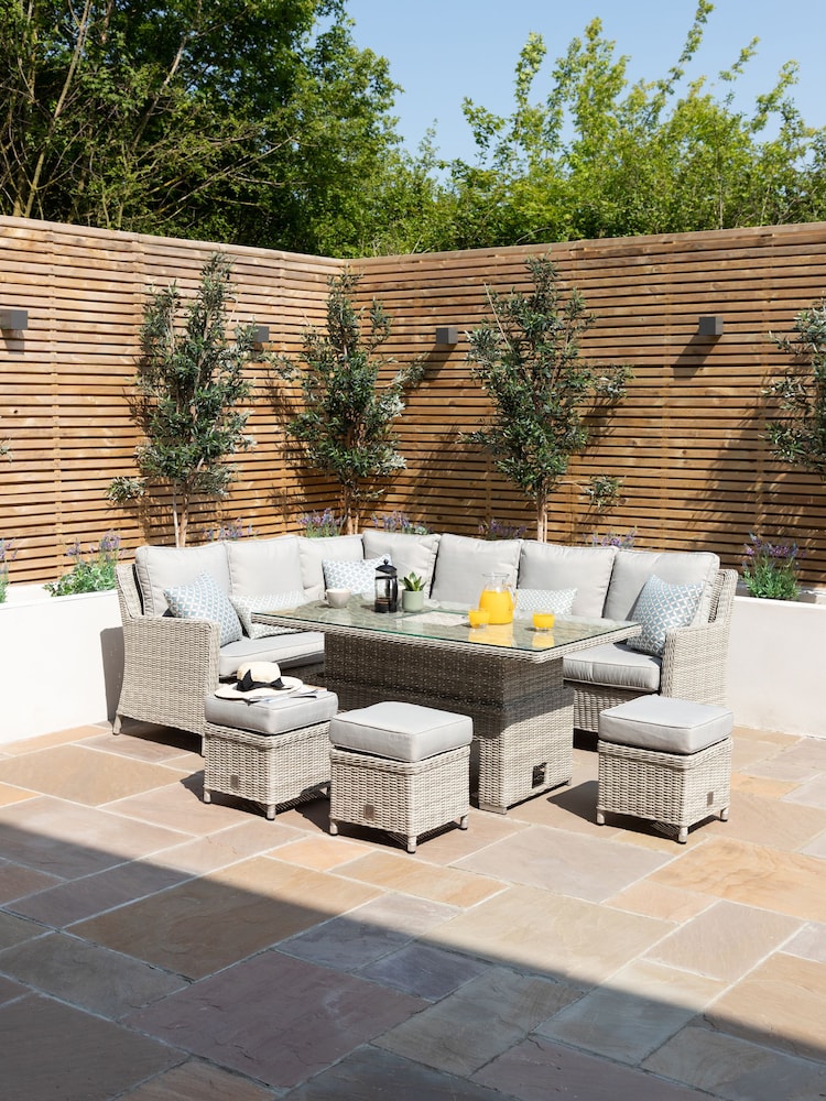 Maze Light Grey Garden Oxford Rattan Dining Set with Ice Bucket & Rising Table - Image 1 of 6