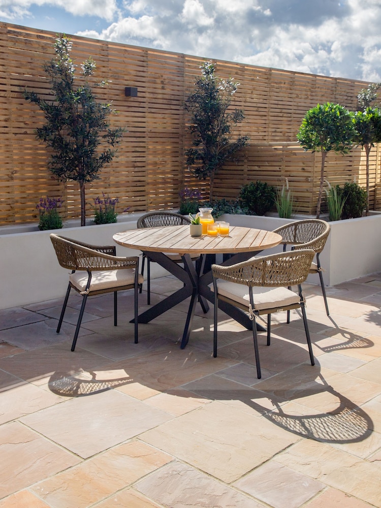 Maze Sandstone Garden Bali Rope Weave 4 Seat Round Dining Set - Image 1 of 6