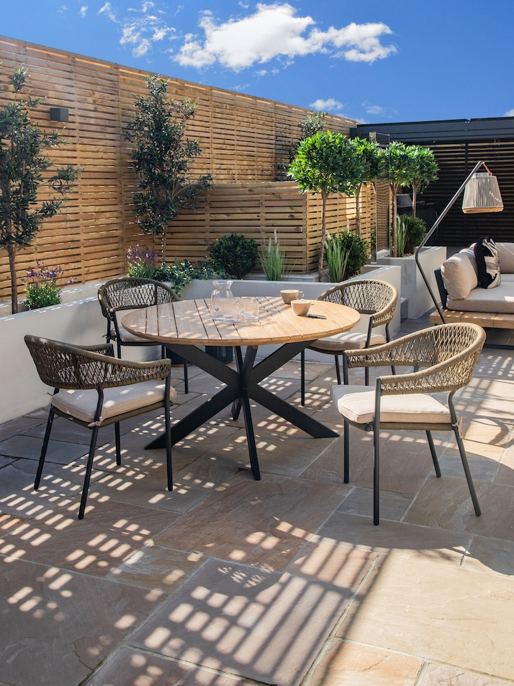 Maze Sandstone Garden Bali Rope Weave 4 Seat Round Dining Set - Image 2 of 6